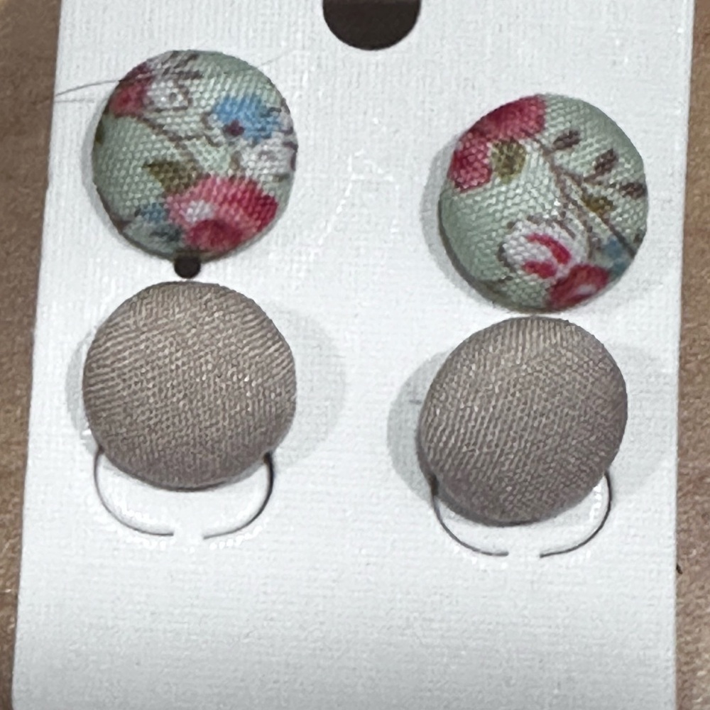 Floral and Beige Button Earrings - Picture 6 of 6